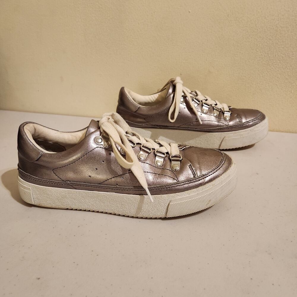ALLSAINTS Womens Sz 7/37 Silver Quinn Low Top Leather Athletic Sneakers